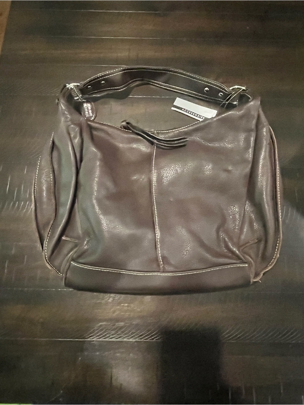 Vintage Brown Leather Hobo Shoulder Bag genuine leather Old stock Handbag